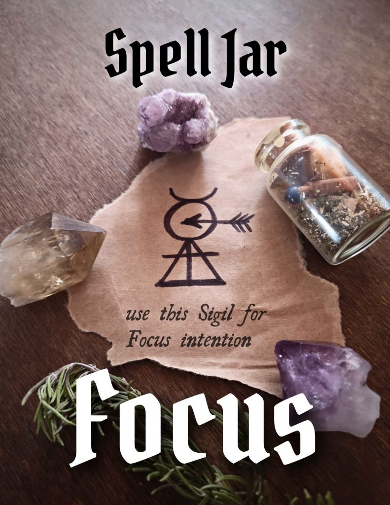 photo of a spell jar for focus and sigil 